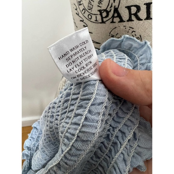 NWOT Mable Light Blue Floral Ruffle hem Wide strap Ruched Crop Top - Picture 8 of 10